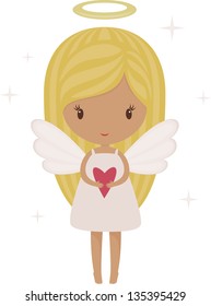 Angel girl isolated with heart