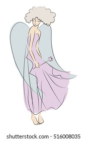 An angel girl in lilac dress.