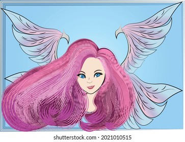 Angel Girl with pink hair and wings