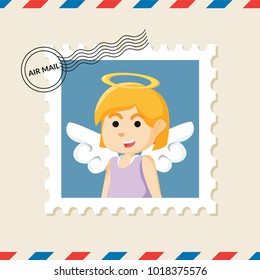 Angel girl postage stamp on air mail envelope