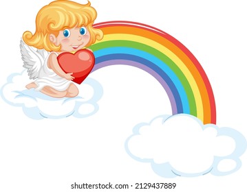Angel girl sitting on a cloud with rainbow  illustration