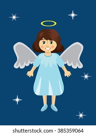 angel girl star and angel christmas theme vector