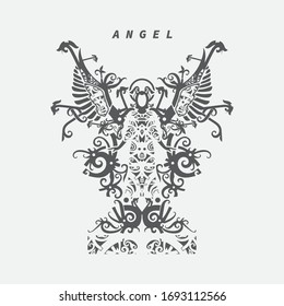 Angel girl with white wings. vector illustration