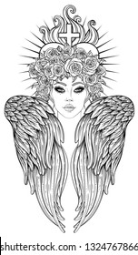 Angel girl and wings