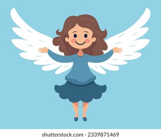 angel girl with wings flies. flat vector illustration.