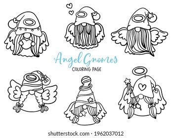 Angel Gnomes Doodle, Guardian Gnome Coloring Page.