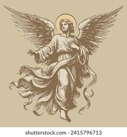 angel of god vector drawing in stencil style on a beige background