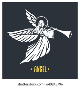 Angel god. Vector illustration. Black and white vector objects