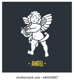 Angel god. Vector illustration. Black and white vector objects