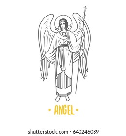 Angel god. Vector illustration. Black and white vector objects