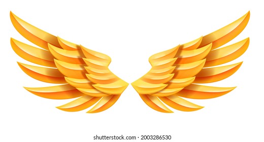 Angel golden vector wings illustration, fantasy abstract eagle luxury emblem, heaven freedom symbol. Phoenix elegant sign, exclusive success concept isolated on white. Golden geometric wings clipart