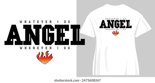 Angel goth gothic typography and burning flame shape. Vector illustration design for fashion graphics, slogan tees, t shirt prints, posters, stickers.