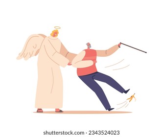 Angel Guardian Character Swiftly Appears, Catching Elderly Man As He Slips On Banana Peel, Offering Comforting Support