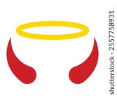 Angel halo and devil horns vector icon. Holy nimbus and red horns, angel and demon symbols. Religious and mythical design elements. Flat clipart isolated on white background.