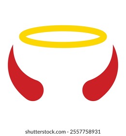 Angel halo and devil horns vector icon. Holy nimbus and red horns, angel and demon symbols. Religious and mythical design elements. Flat clipart isolated on white background.