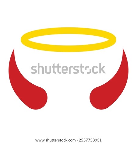 Angel halo and devil horns vector icon. Holy nimbus and red horns, angel and demon symbols. Religious and mythical design elements. Flat clipart isolated on white background.