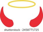Angel halo and devil red horns. Angel and devil sign. Holy nimbus and red horns symbol. flat style.