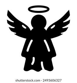 Angel with halo, glyph character icon 