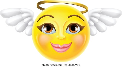 An angel with a halo and wings emoticon woman face cartoon icon mascot