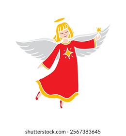 Angel hand drawn illustration with star on isolated white color background in vector format