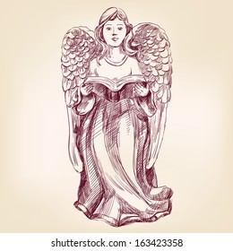 angel hand drawn vector illustration realistic sketch