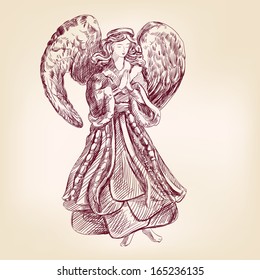 angel hand drawn vector llustration realistic sketch