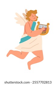 Angel harpist playing music vector illustration