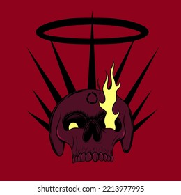 Angel Head Skull With Dark Circle Above Head Design Illustration..Designs Concept for T-shirts, Tattoos, Stickers, Gaming Logos or Posters.