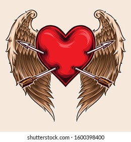 angel heart with arrow tattoo vector