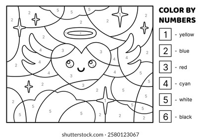 Angel heart. Black and white. Color by number. Coloring page. Game for kids. Isolated vector illustration eps 10
