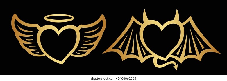 Angel Heart and Devil Heart. Valentine Day Concept. Vector and illustration.