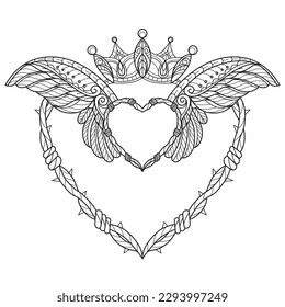 Angel heart hand drawn for adult coloring book