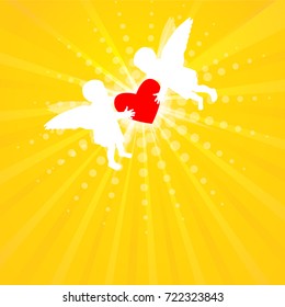 Angel with a heart in his hands. Vector