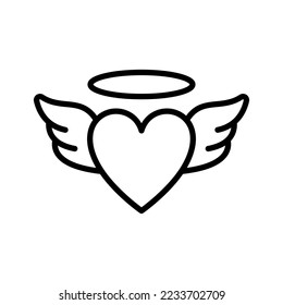 Angel heart icon. Heart with wings, Valentine day. Pictogram isolated on a white background. Vector illustration.