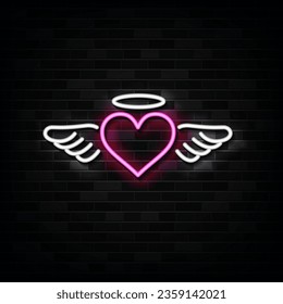 Angel Heart Neon Logo Vector Design Template