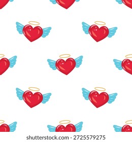 Patrón sin fisuras del corazón del ángel. Fondo de corazón alado, impresión sin fisuras. Patrón de corazón de querubín