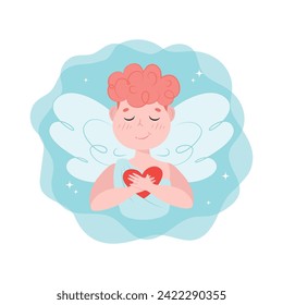 angel with heart, valentine, card, heart, cupid, cupid with bow and arrow, cupid with bow