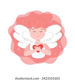 angel with heart, valentine, card, heart, cupid, cupid with bow and arrow, cupid with bow
