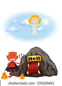 Angel in heaven and devil in hell illustration