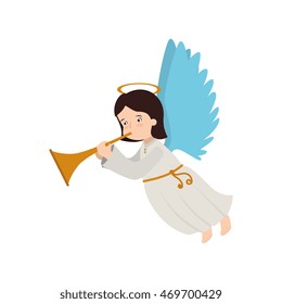 angel heaven trump play musical instrument halo wing  vector  isolated illustration