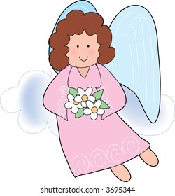 Angel holding a bouquet of flowers