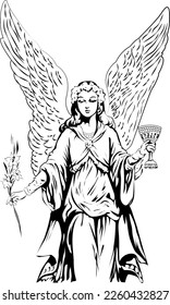 angel holding cup and flower in hands