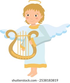 Angel Holding a Harp vector illustration