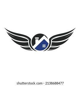 Angel home vector logo design. House wings icon design.	