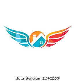 Angel home vector logo design. House wings icon design.	