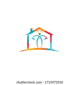 Angel House vector logo design. Creative modern abstract house fly with angel.