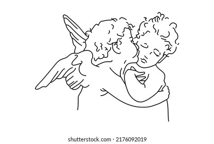 Angel hug outline vector illustration