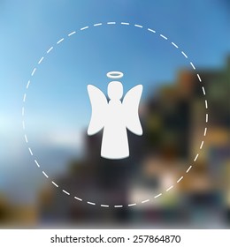 Angel icon. Blurred background. Vector illustration