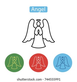 Angel icon. Christmas decoration icon or logo in modern line style. Outline pictogram for web site design and mobile apps. Merry Christmas design. Winter holidays vector illustration. Editable stroke.