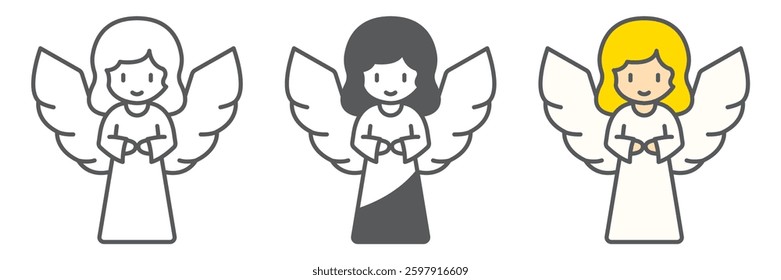 Angel icon collection, Easter and holiday, little girl with wings vector icon set, vector graphics, editable stroke outline sign, eps 10.